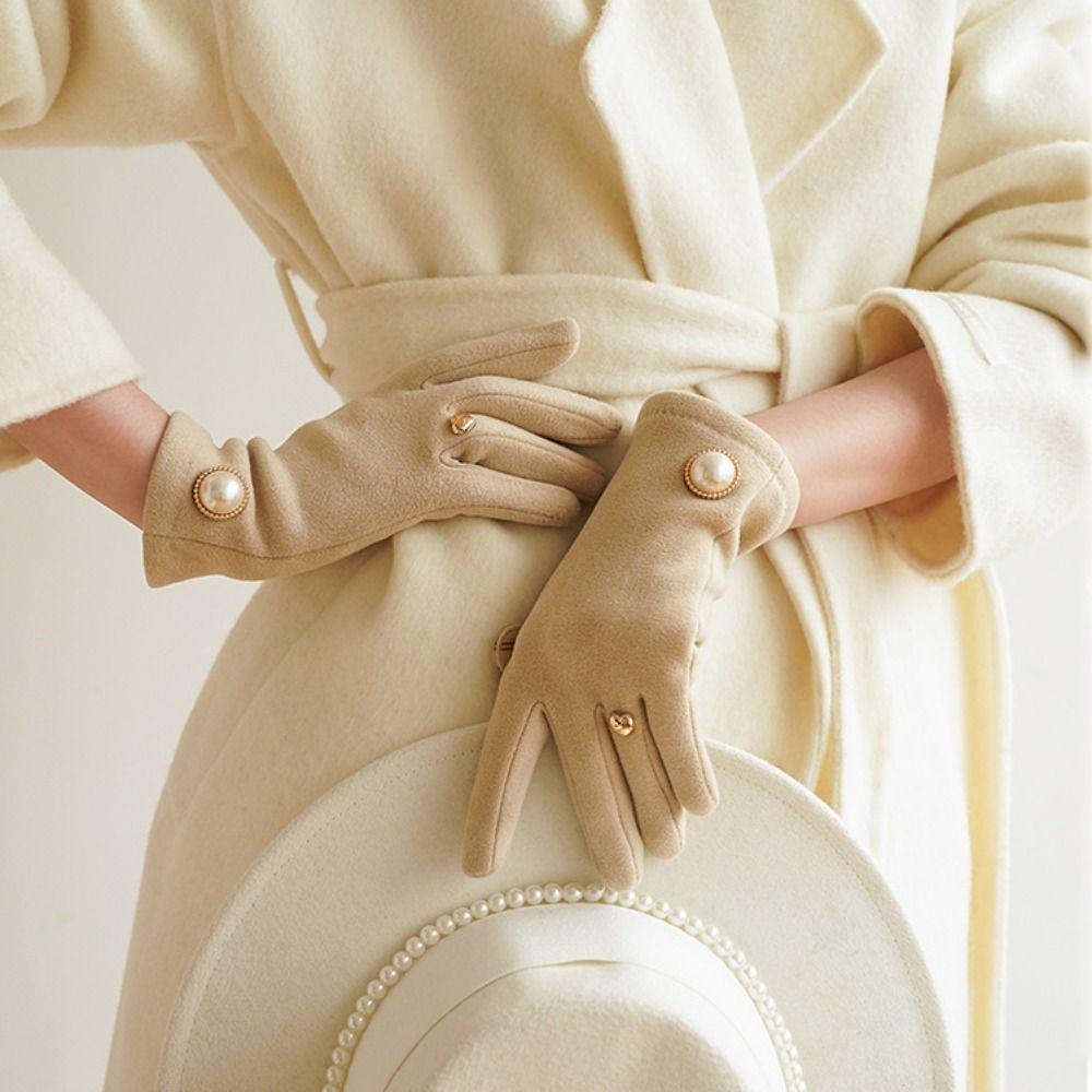 Velvet Women Mittens Pearl Plush Gloves Cute Winter Cycling Gloves Winter