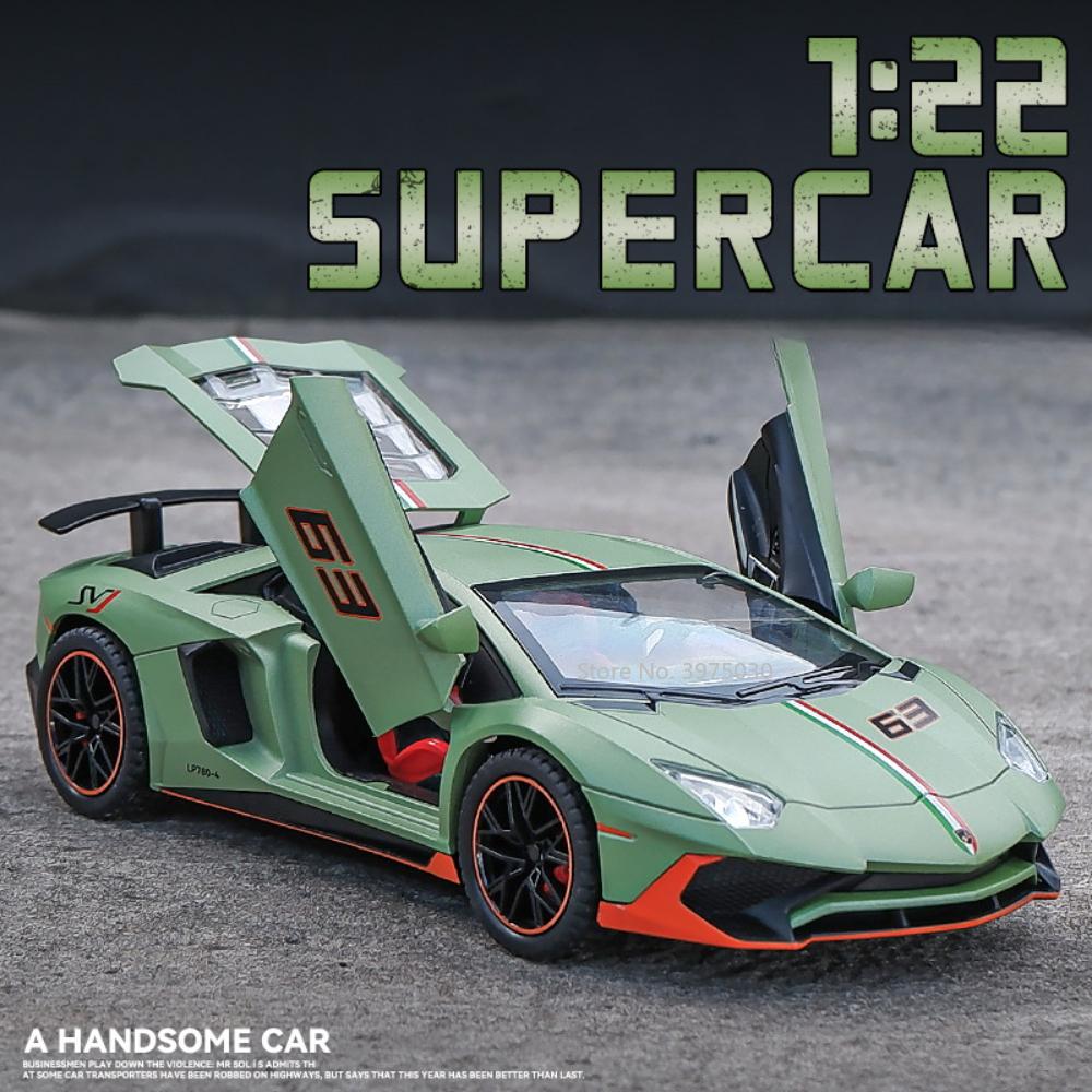 1/22 litý model sportovního vozu Lamborghini LP780-4 se zvukovým světlem, simulační hračka, vozidla, dárky pro děti k narozeninám