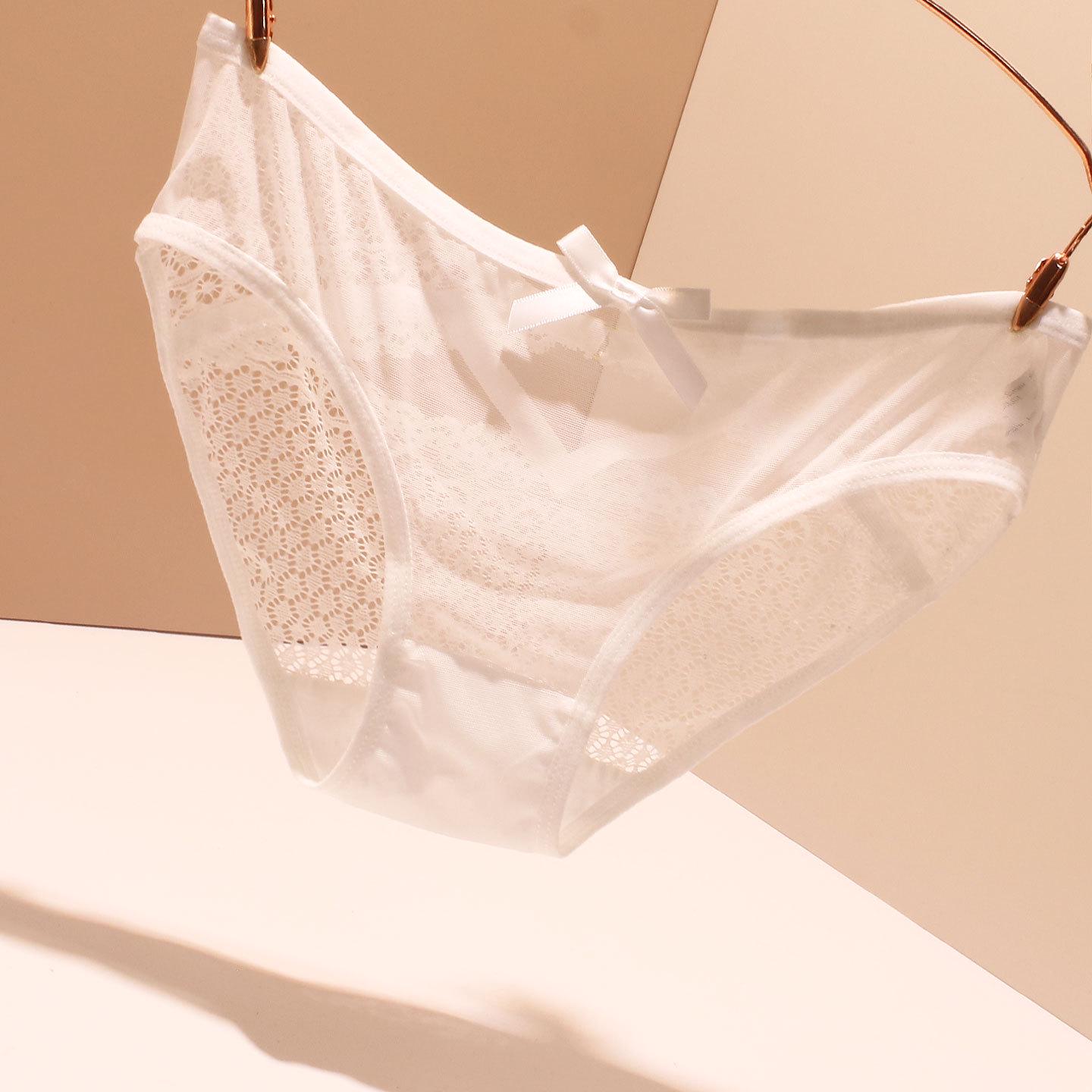 

2025 Новые женские сексуальные кружевные трусики с бантиком - Прозрачные, ластовица из чистого хлопка, супертонкий треугольный дизайн One Size чёрный