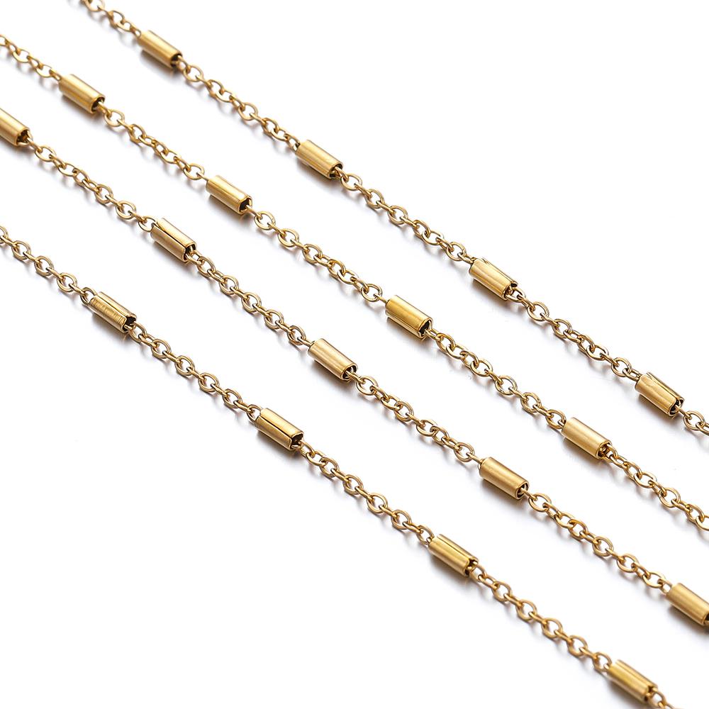 2Meters Stainless Steel Chain Cross Chain with Tube Beads for DIY Necklace Bracelet Anklet Jewelry Making Accessories Supplies