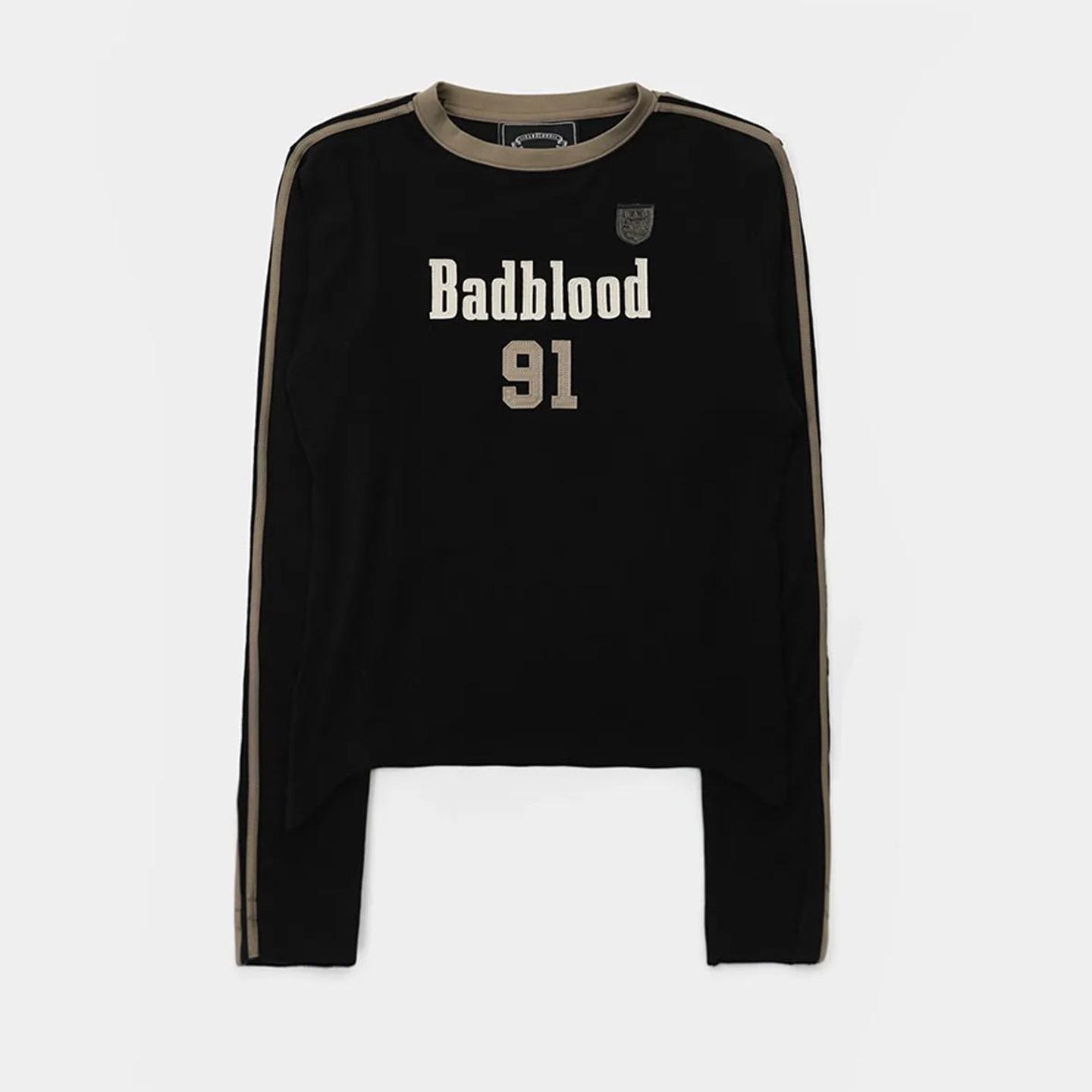 Badblood BCAC Series: Women s Retro Spicy Girl Long-Sleeve T-Shirt with Letter Embroidery & Contrasting Colors Small чёрный