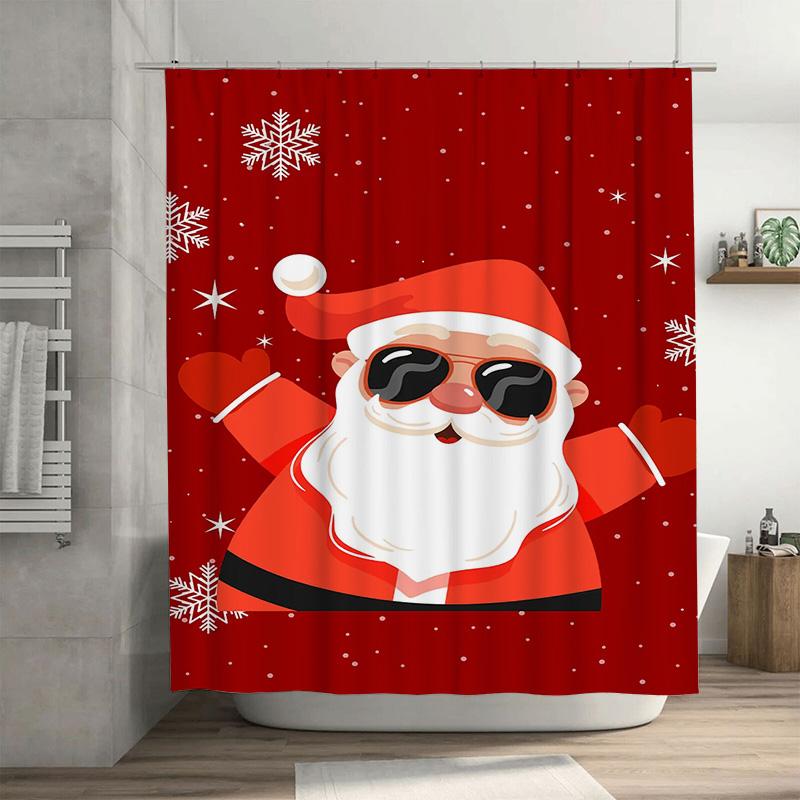 

Tuniu Festive Santa Claus Shower Curtain Fun Christmas Bathroom Decor Cute Holiday Xmas Backdrop Waterproof Fabric Holiday Spiri W60H190(CM)-1 Pcs