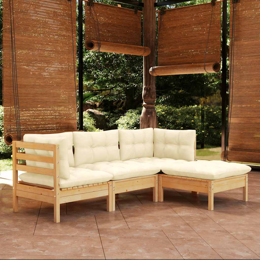 Vidaxl 4-Cz. Set da Giardino, Cuscini Crema, Pino