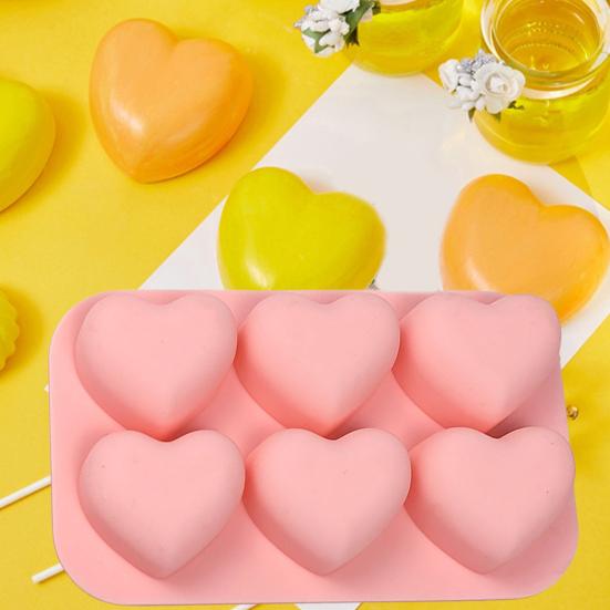 Cake Mold 6 Cavities Love Heart Shape Food Grade Easy Release Non-sticky Cake Decoration Flexible Jelly Pudding