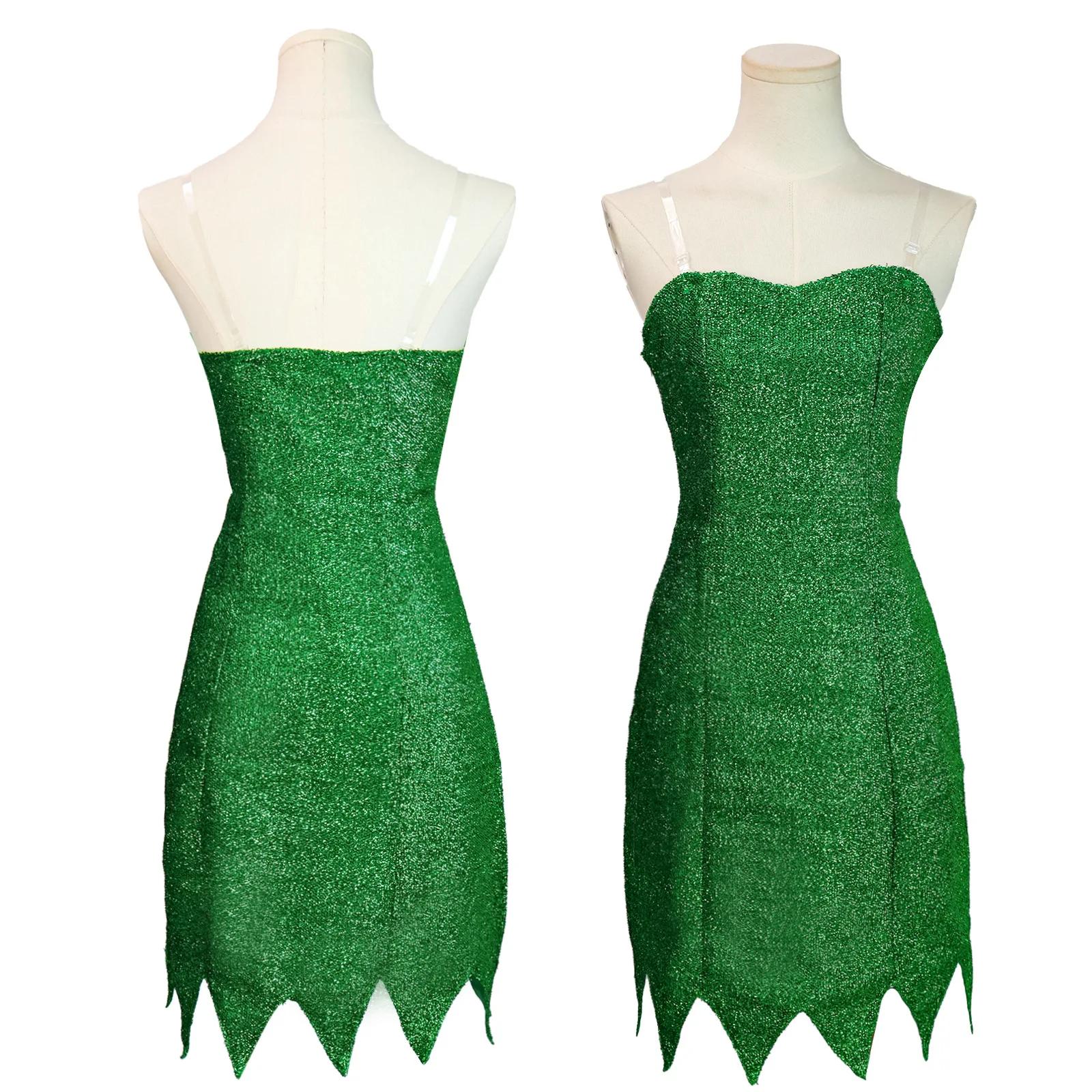 

Tinker Bell Tinkerbell Uniforms Green Dress Pixie Fairy Cosplay Costume Yellow Wigs Halloween Party Sexy Cosplay Mini Dresses S&Cos