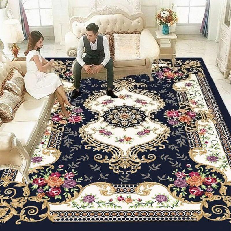 European Style Home Decoration Luxury Carpet for Living Room Floral Pattern Sofa Table Mat Antiskid Home Entrance Rug Easy Clean