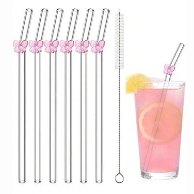 6 Stück wiederverwendbare Glasstrohhalme, umweltfreundliche Trinkhalme für Smoothies, Milchshakes, Tee, J