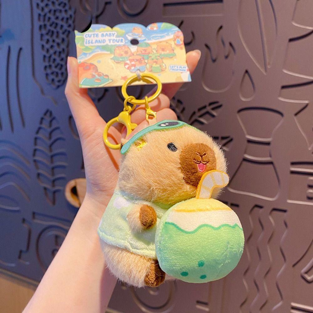 Kawaii Cartoon Plush Capybara Keychain Island Style Cute Doll Pendant Bag Hanging Ornaments Car Keyring