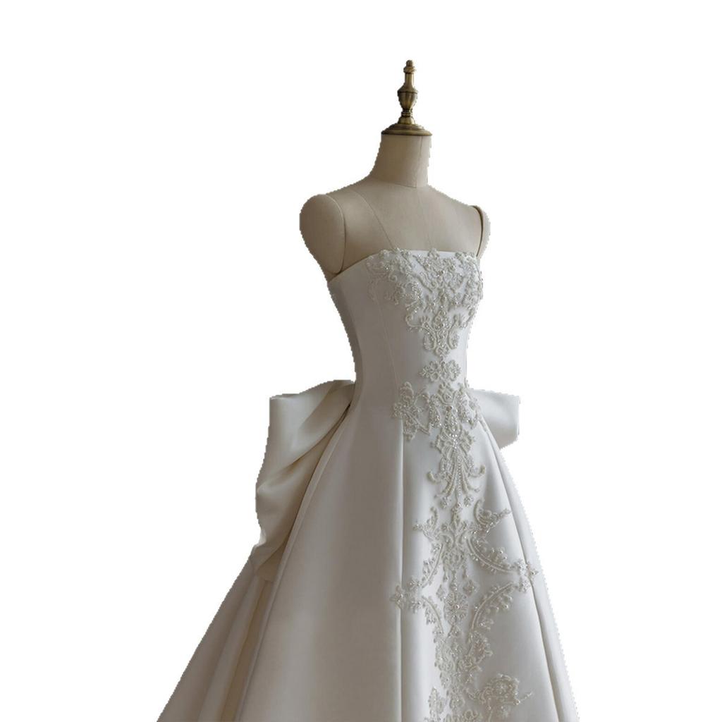 Satin light wedding dress, small bride tube top, welcome door yarn temperament light luxury wedding small trailing dress skirt