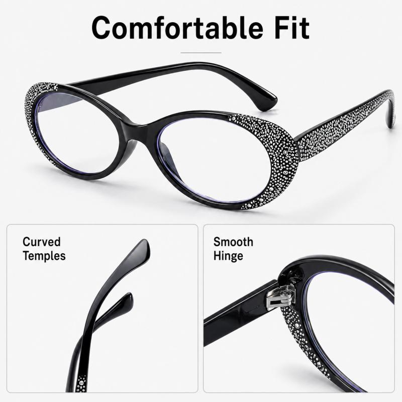 Vintage Oval Reading Glasses With Rhinestone Small Frame Blue Light Blocking Lenses For Women And Elderly Daily Reading Eyewear Accessory