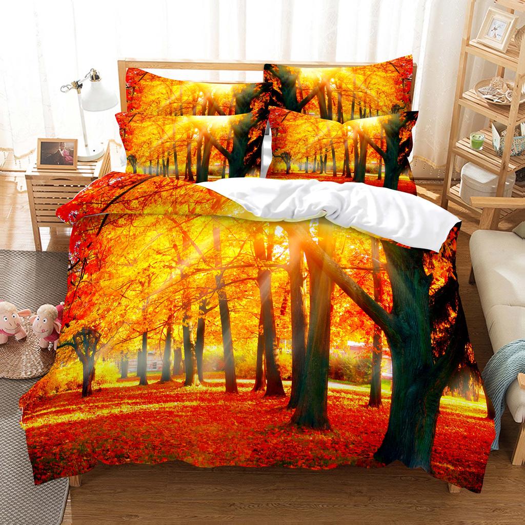 3D HD Scenic Quilt Cover Duvet Pillow Case bed Set Linen Woods Scene Forest King Queen Twin Single Double 3PCS 2PCS Home Textile