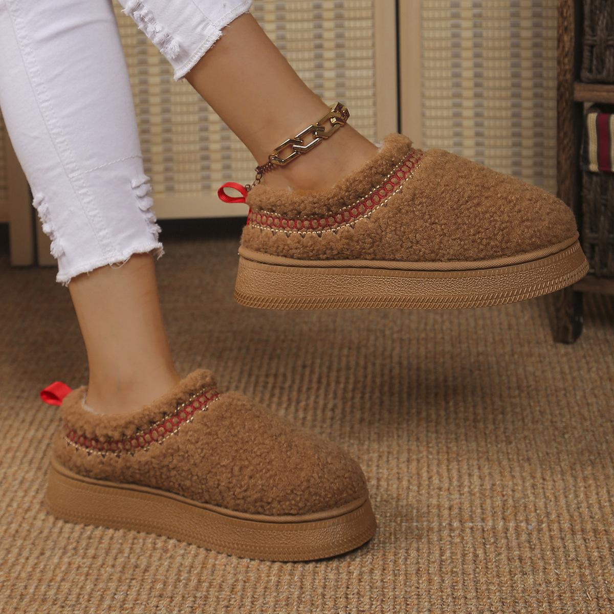 

thick-soled lamb wool ethnic wind snow shoes women s 2024 autumn and winter new bag head outer wear velvet thermal cotton shoes 42 верблюд