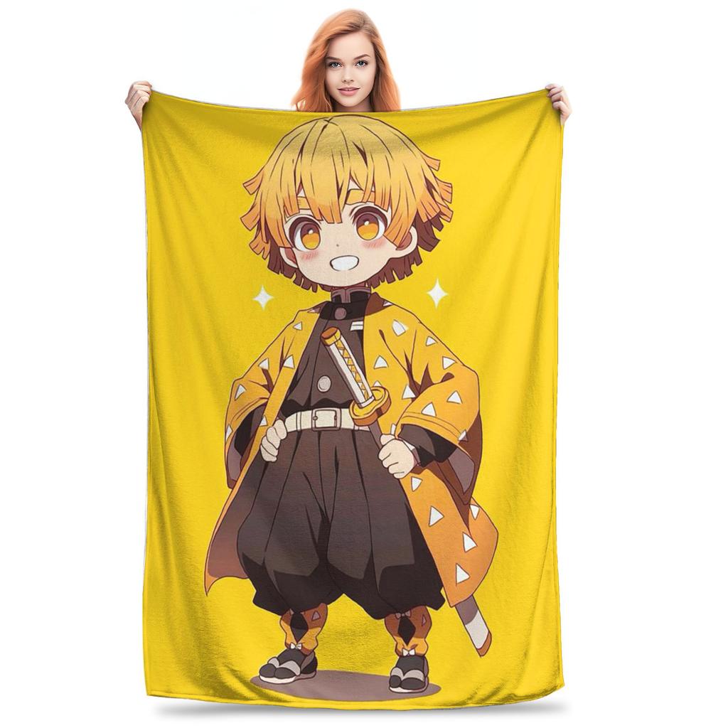 Flannel Throw Blanket Demon Slayer Kimetsu No Yaiba Japanese Agatsuma Zenitsu Anime Warm Blankets Bedspread for Home Picnic Sofa