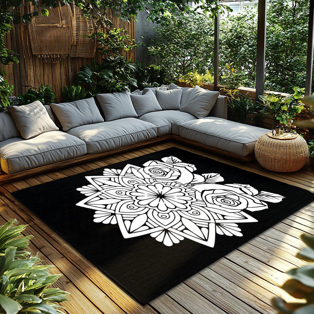 Modern Mandala Area Rug Non-Slip Floor Mat Home Decor Living Room Bedroom Carpet Abstract Pattern Bohemian Style Washable Indoor