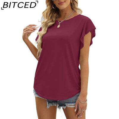 T Shirt Women's Casual Loose Slim Solid Color Short-sleeved T-shirt Women