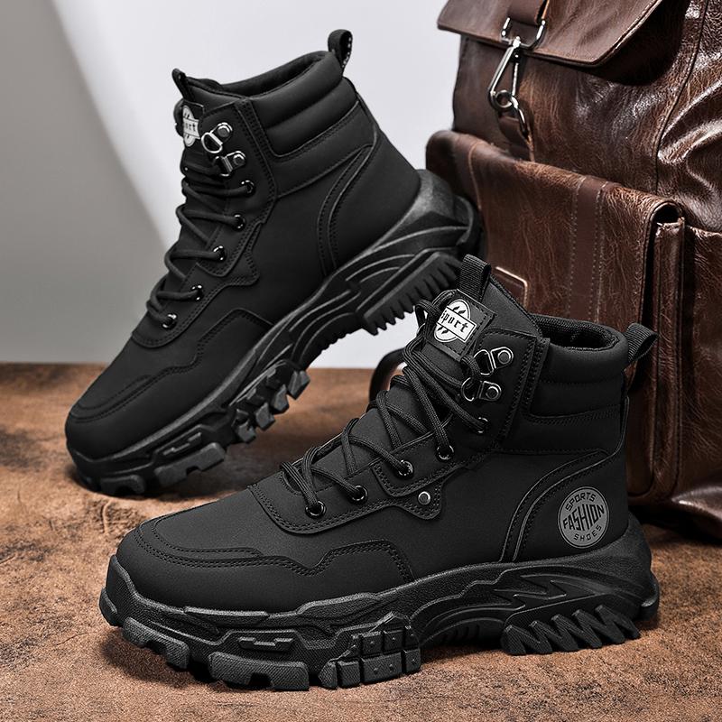 High Quanlity Leather Men Ankle Boots Winter Outdoor Casual Shoes No-slip High Top Work Boots Breathable Walking Hiking Shoes