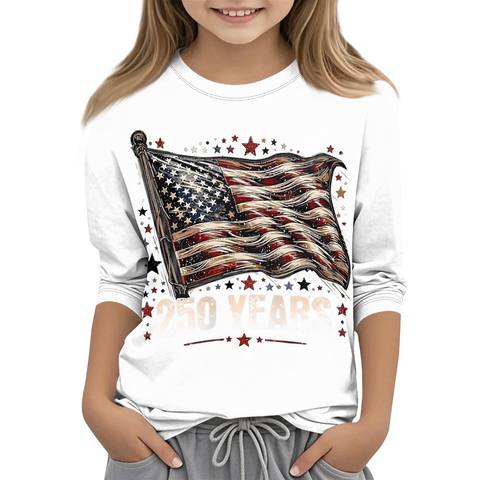 

Детская повседневная футболка с принтом ко Дню независимости, с круглым вырезом и рукавами три четверти 110 бежевый