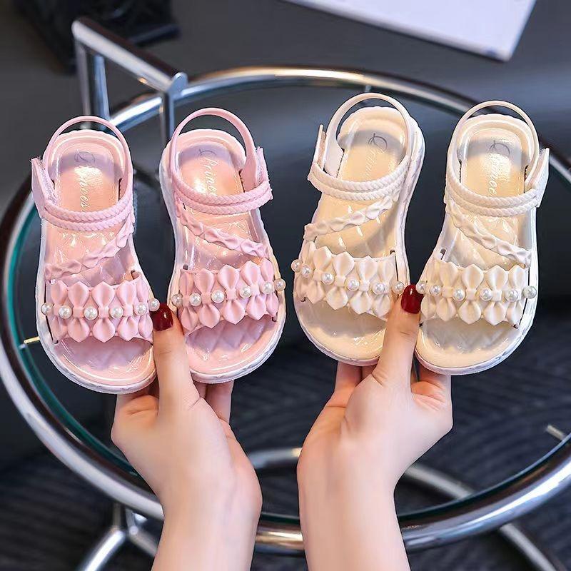 Girls' Elegant Sandals Versatile Stylish For Indoor Outdoor Beach-Ready Princess Shoes With Beaded Tassels Breathable