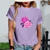 Women's Fashionable Round Neck Casual Retro Print Short Sleeved T-shirt Top