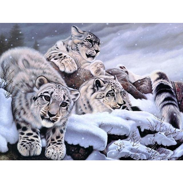 5D DIY Diamantmaleri Leopard Rhinestone Kunstbilde Full Rund Diamantbroderi Dyrebilde Mosaikkdekorasjonssett