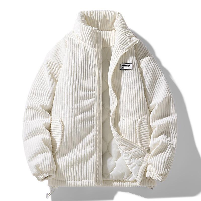 Winter Fashion Casual Parkas Men Stand Collar Solid Color Outerwear Corduroy Thicken Warm Jacket Padded Jacket