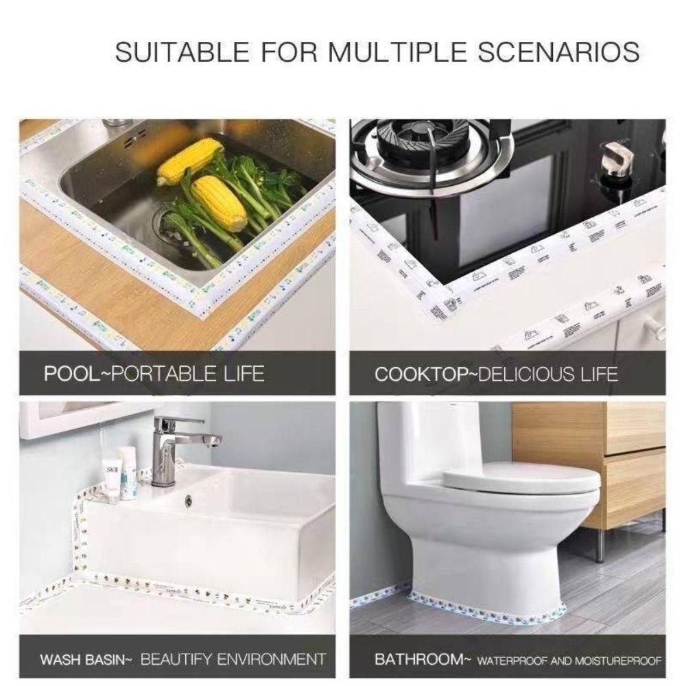 Kitchen Sink Waterproof Tape Anti Mold Sink Corner Tape PVC Sealing Strip Printed Stickers Tape Caulk Strip Self Edge