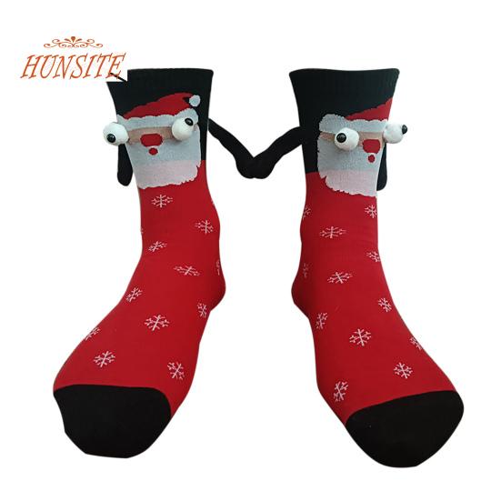 

1 пара рождественских носков для пар с магнитной присоской, держащихся за руки, принт снежинок, забавные большие глаза, милые носки средней длины, забавные подарки E