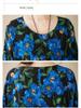 Blue Floral Cotton Linen Plus Size A-Line Dress - Summer 2023, Short Sleeve, Loose Fit