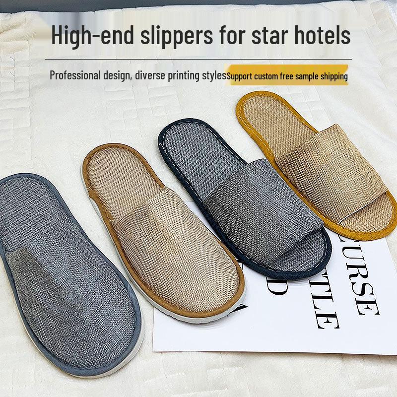 Washable Anti-Slip Hemp Cotton Linen Guest Slippers for Hotel & B&B