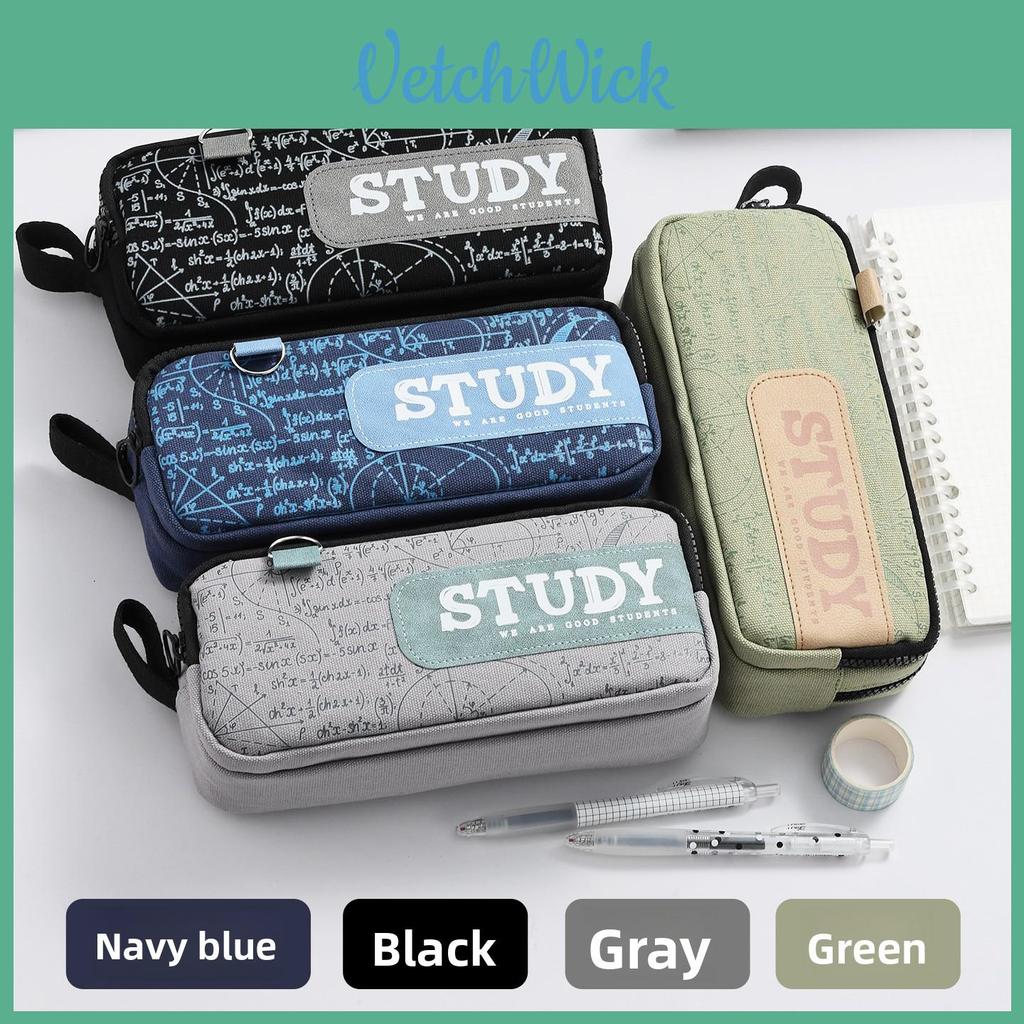 Minimalist Oxford Fabric Pencil Pouch For Boys And Girls With Dual Zippers And Storage