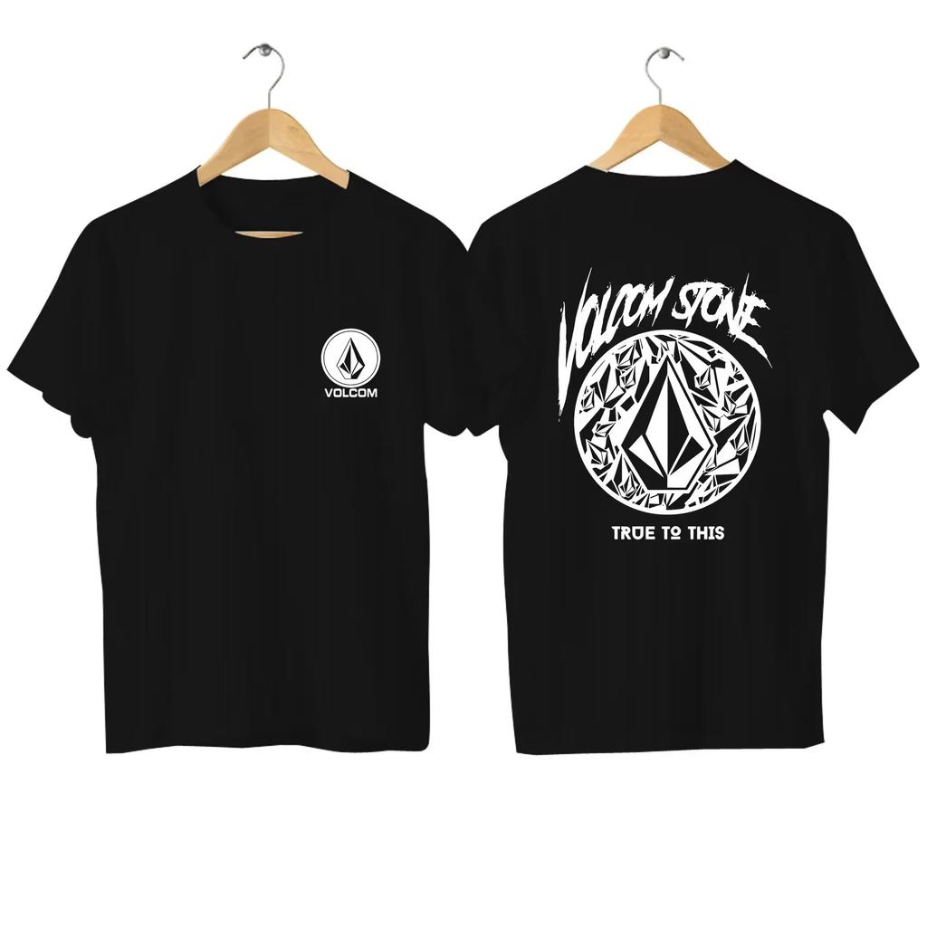 T-shirt Unisex Doppia Faccia Casual Sportiva Pullover Magliette Volcom Stampa Stone 100% Cotone T-shirt Viaggio all'Aperto Top Neri Manica Corta