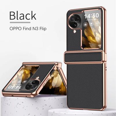 Electroplated Clemence Leather Phone Case for OPPO Find N3 Flip 5G N3flip Findn3flip Hinge Protection Anti Drop Shockproof Cover