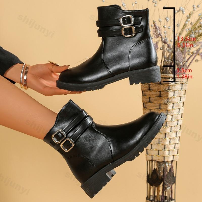 Women Ankle Boots 2026 Women Shoes Fashion Round Toe Ladies Short Boot Zipper Low Heel Casual Autumn Buckle Women's Botas Mujer