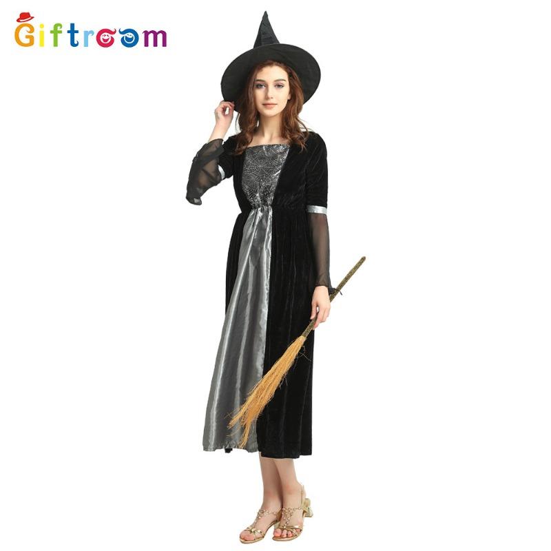Halloween Adult Dress Up Flannel Black Witch Witch Suit Stage Costume
