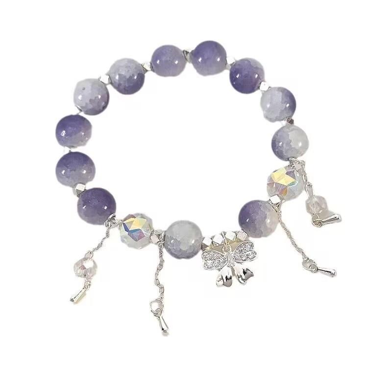 Simple Purple Popcorn Crystal Bracelet For Women Girls Korean Ins Butterfly Feather Tassel Bracelets Friendship Jewelry Gifts