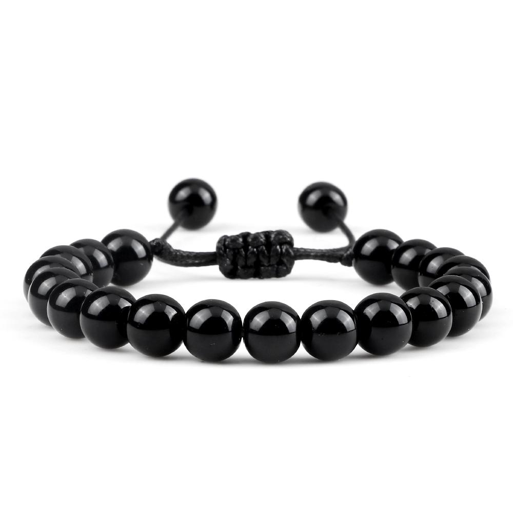 Beaded Bracelet Handmade 4 6 8mm Natural Stone Shiny Black Onyx Beads Bracelets & Bangles Adjustable Size Obsidian Wrist Jewelry