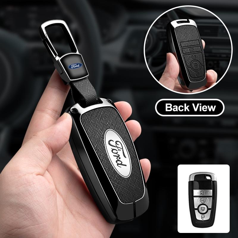 Styling Car Zinc Alloy Leather Remote Key Case For Ford Mustang 2017 Edge F250 2018 Fusion/New Mondeo/Expedition Accessories