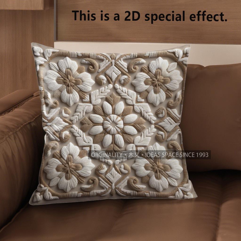2D Colorful Floral Embroidered Pattern Pillow Covers Pattern Cushion Cover Suitable For Sofa Bedroom Car Pillow Cover