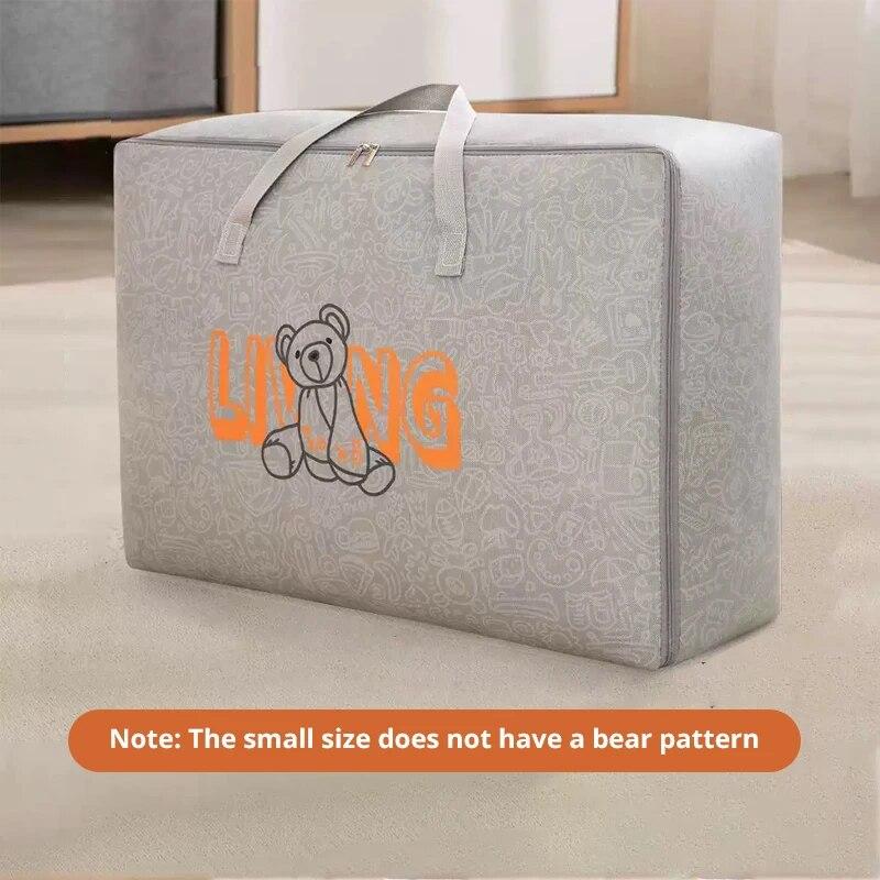 1pc Bear Pattern Clothing and Quilt Storage Bag Non-woven Fabric Thickened Bedroom Storage Travel Moving Bag