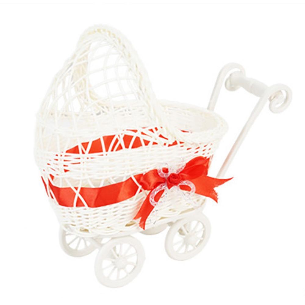 

Multicolor Trolley Cart Storage Basket Weave Pattern Oval Shape Organization Basket Plastic Bowknot Desktop Ornament