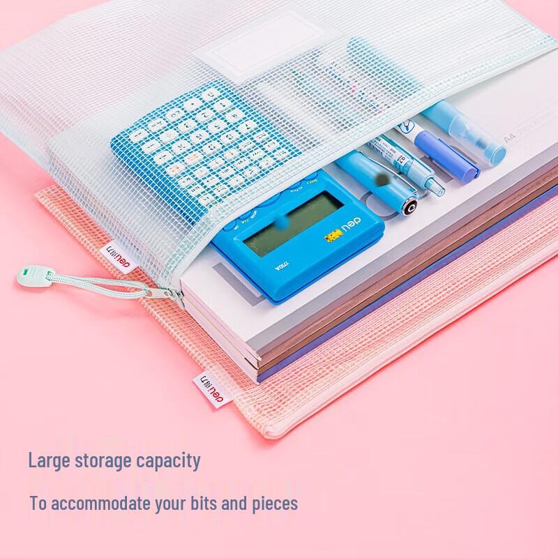 Deli A4 Mesh Zipper File Bags