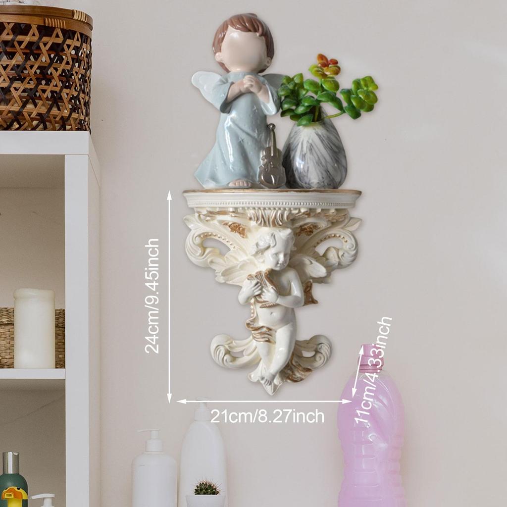 Decorative Floating Shelf Collectible Indoor Angel Wall Sculpture for Dining Room Living Room Books Flower Vase Candleholder