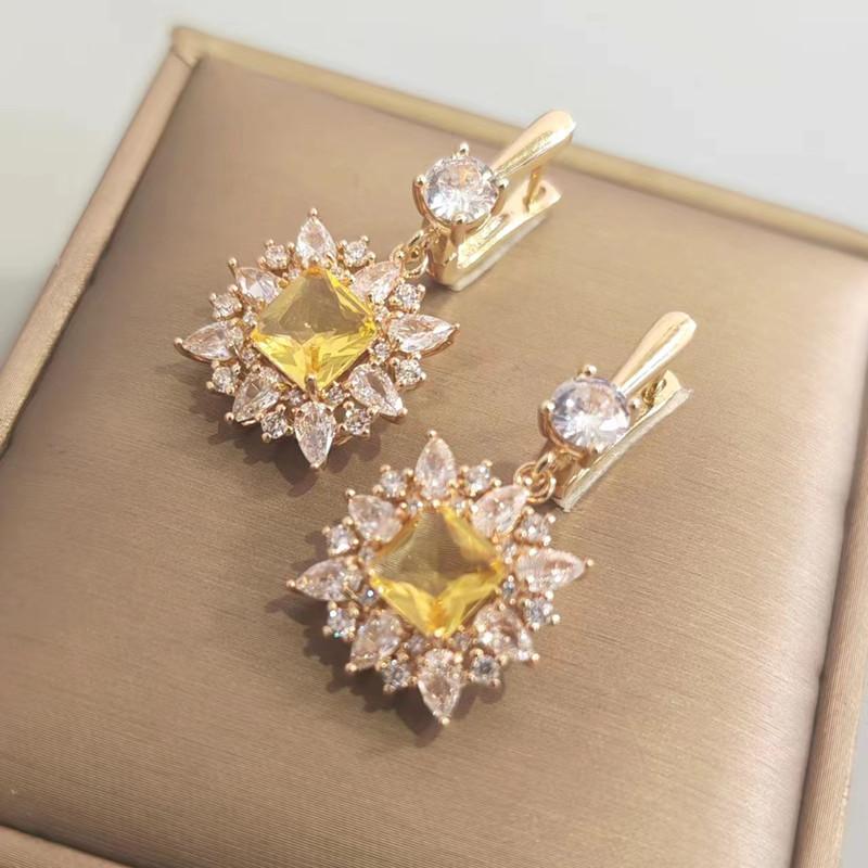 Luxuriöse Kristall Ohrringe für Frauen 2023 Neue Gold Farbe Zirkon Tropfen Ohrring Mode Hochzeit Engagement Party Schmuck Zubehör