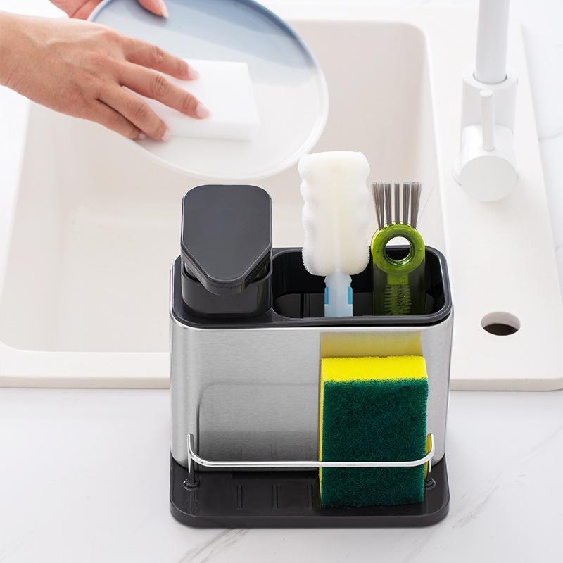 Multifunctional Kitchen Sink Washing Sponge Storage Rack Soap Dispenser Hand Detergent Bottle Organizer Stand Racks Holders