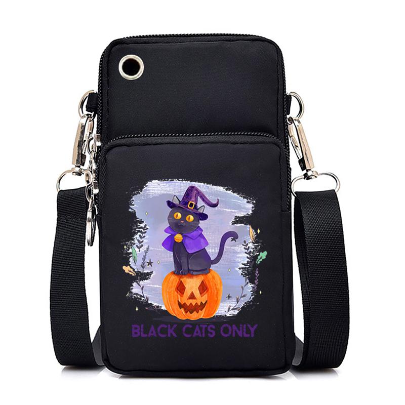 Ženy Mini taška na mobil Kreslená dýně Cat Crossbody Kabelky Halloween Muži Tote Peněženka Peněženka Taška přes rameno Kabelky pro teenagery