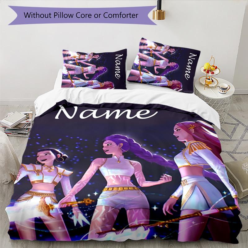 3pcs KPop Demon Hunters36 Cover Set - Personalized Name, HD Printed Bedding with 1 Cover and 2 Pillowcases - Perfect for Home Decor, Easy Care
