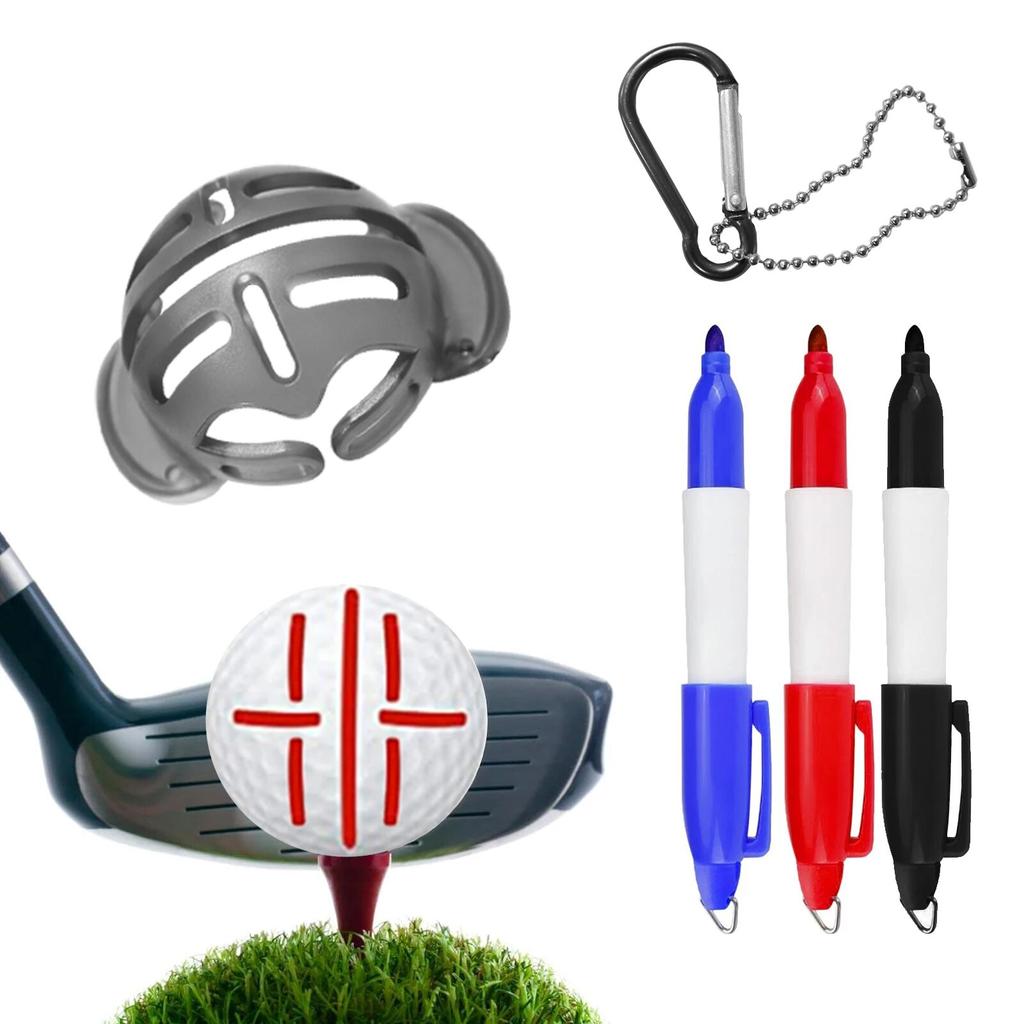 Golf Ball Liner Marker Drawing Tool Alignment Putter Marking Kits 1pc Golf Ball Liner Template and 3pcs Golf Ball Markers