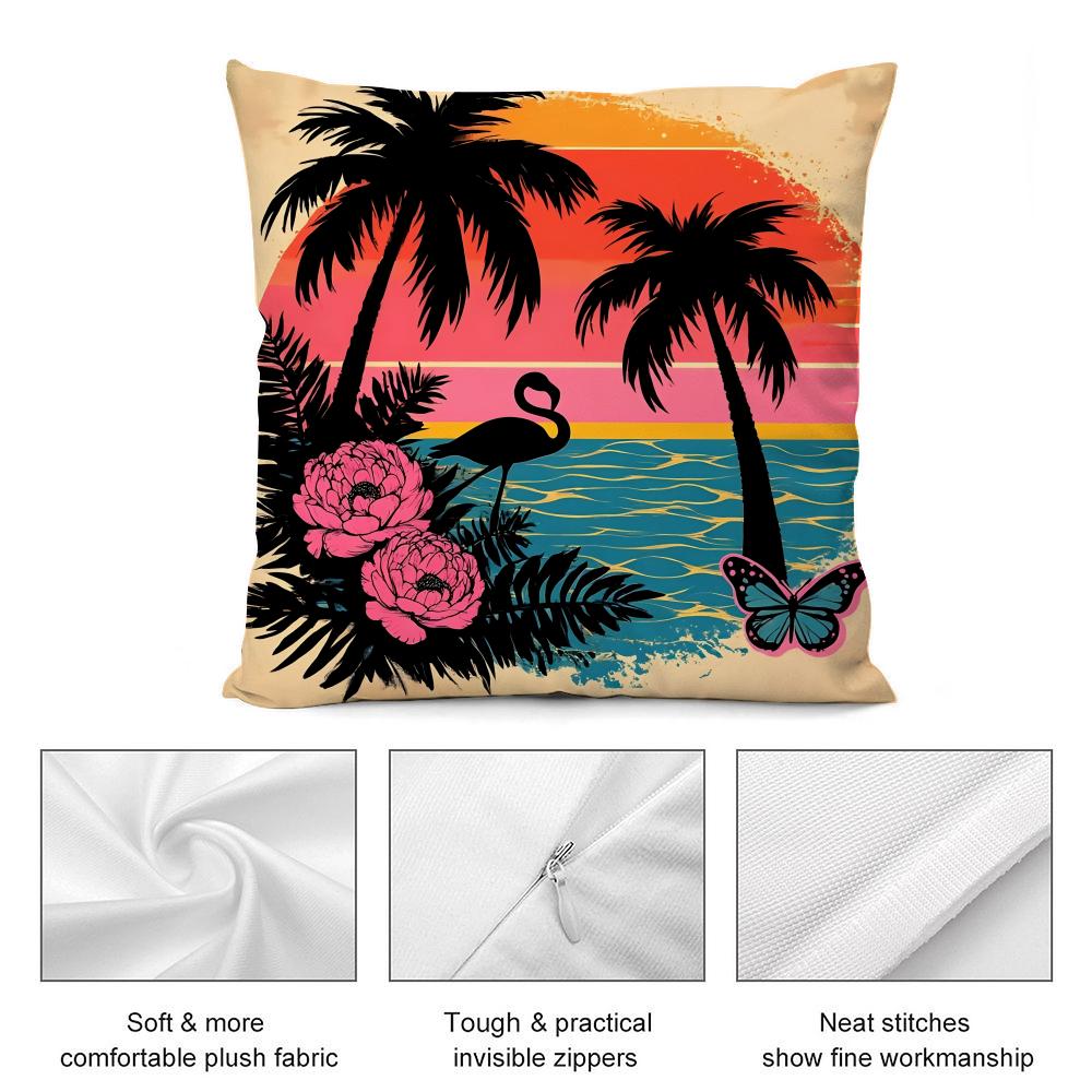 Tropical Palm Flamingo Cushion Cover Soft Plush Fabric DoubleSided Printed Cushion Covers for All Seasons Modern Home Decor