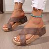 Damen Leichte Keil-Pantoletten Sommer-Schuhe mit offenem Zeh