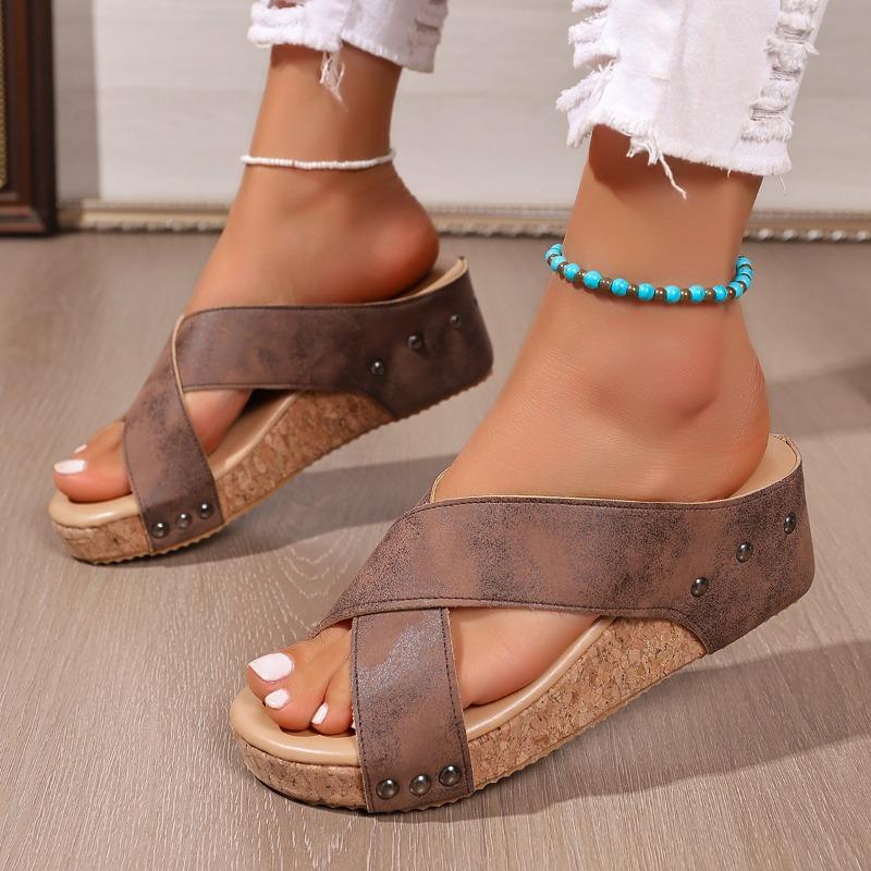 Damen Leichte Keil-Pantoletten Sommer-Schuhe mit offenem Zeh